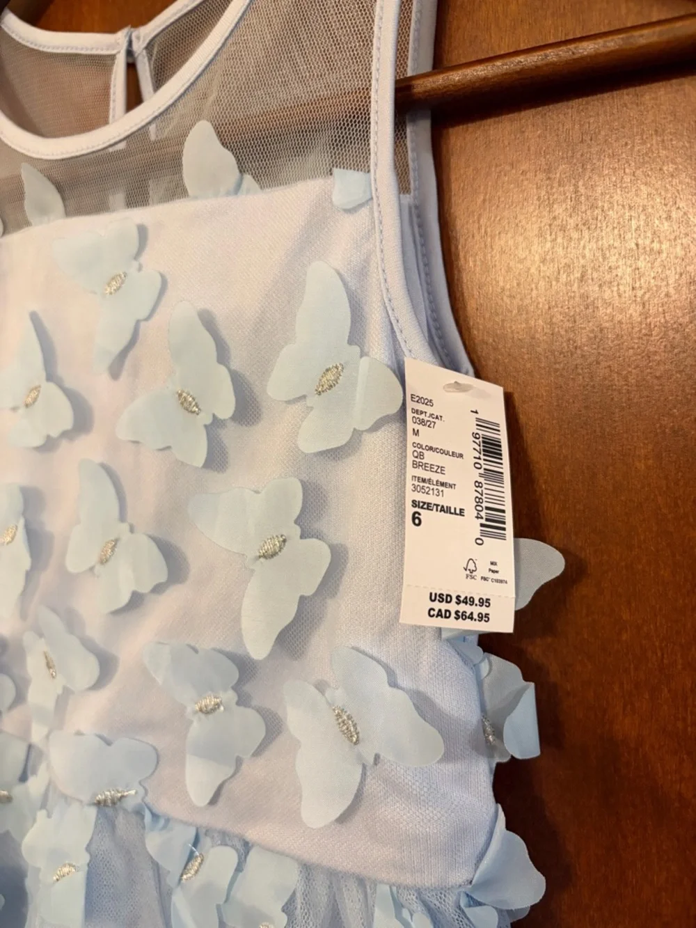 The Children's Place girls 6 Pale Blue Butterfly Mesh Party Dress
